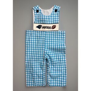Smocked Football Romper Toddler Boy's Size 18 Months Carolina Panthers NFL.   C